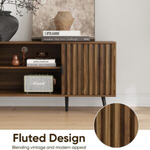 Smart FENDEE 53" Fluted TV Stand with for TVs up to 60 Inch, Entertainment Center with Storage and Adjustable Shelves, Farmhouse Media Console for Living Room, Walnut - Image 3