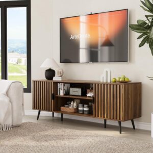 Smart FENDEE 53" Fluted TV Stand with for TVs up to 60 Inch, Entertainment Center with Storage and Adjustable Shelves, Farmhouse Media Console for Living Room, Walnut - Image 7