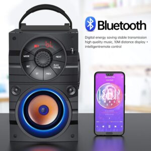 Portable Big Bluetooth Speakers with Light, Wireless with Subwoofer, FM Radio, LED Lights, EQ, Booming Bass, Bluetooth 4.2 Stereo Loud Outdoor/Indoor Retro, for Home, Camping, Travel, Black - Image 2