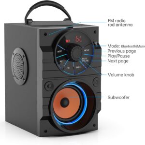 Portable Big Bluetooth Speakers with Light, Wireless with Subwoofer, FM Radio, LED Lights, EQ, Booming Bass, Bluetooth 4.2 Stereo Loud Outdoor/Indoor Retro, for Home, Camping, Travel, Black - Image 6