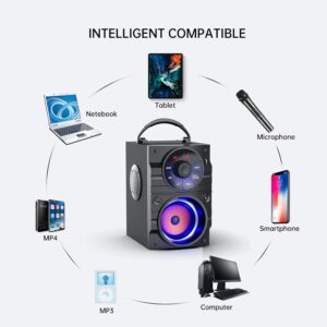 Portable Big Bluetooth Speakers with Light, Wireless with Subwoofer, FM Radio, LED Lights, EQ, Booming Bass, Bluetooth 4.2 Stereo Loud Outdoor/Indoor Retro, for Home, Camping, Travel, Black - Image 8