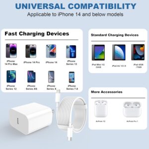 iPhone Charger Fast Charging, USB C Charger Block, 6FT/10FT Lightning Cable | For Apple iPhone 14/13/12/11 Series, 2-Pack 6FT/10FT Long USB C to Lightning Cables, AirPods with Lightning Charging Case - Image 2