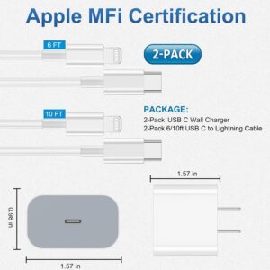 iPhone Charger Fast Charging, USB C Charger Block, 6FT/10FT Lightning Cable | For Apple iPhone 14/13/12/11 Series, 2-Pack 6FT/10FT Long USB C to Lightning Cables, AirPods with Lightning Charging Case - Image 6