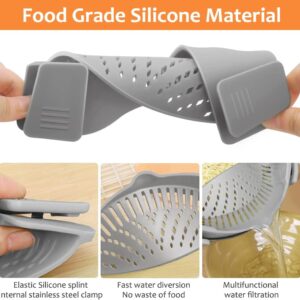 YEVIOR Clip on Strainer for All Pots Pan,Silicone Pasta Strainer | Food-grade BPA-free,Kitchen Gadgets, Food Strainer Collapsible Colander for Noodle,Vegetables,Fruit,Spaghetti (Grey) - Image 4