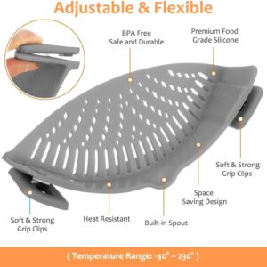YEVIOR Clip on Strainer for All Pots Pan,Silicone Pasta Strainer | Food-grade BPA-free,Kitchen Gadgets, Food Strainer Collapsible Colander for Noodle,Vegetables,Fruit,Spaghetti (Grey) - Image 5