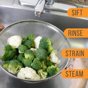 U.S. Kitchen Supply Set of 3 Stainless Steel Colander Strainers Net Baskets 5, 4, & 3-Quart - Colander with Handles & Resting Base - Stainless Steel Sieve, Mesh Strainers and Colanders for Kitchen - Image 3