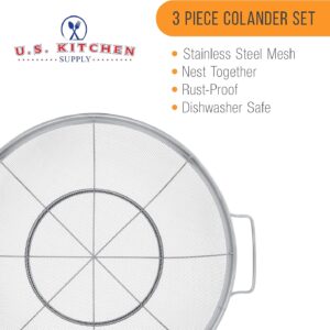 U.S. Kitchen Supply Set of 3 Stainless Steel Colander Strainers Net Baskets 5, 4, & 3-Quart - Colander with Handles & Resting Base - Stainless Steel Sieve, Mesh Strainers and Colanders for Kitchen - Image 5
