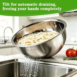 Rice Washer Strainer Bowl, 4 QT Stainless Steel Colander with Side Drainer | Colander For Kitchen | 2 mm Fine Mesh | Drains Fast | Dishwasher Safe | Washing Rice, Vegetables, Fruits, Pasta - Image 4
