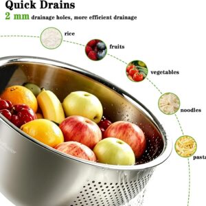 Rice Washer Strainer Bowl, 4 QT Stainless Steel Colander with Side Drainer | Colander For Kitchen | 2 mm Fine Mesh | Drains Fast | Dishwasher Safe | Washing Rice, Vegetables, Fruits, Pasta - Image 5