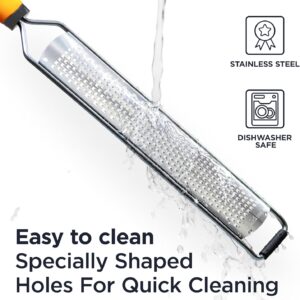 Deiss PRO Citrus Lemon Zester & Cheese Grater — Parmesan Cheese, Lemon, Ginger, Garlic, Nutmeg, Chocolate, Vegetables, Fruits - Razor-Sharp Stainless Steel Blade + Protect Cover - Dishwasher Safe - Image 5