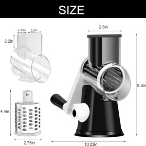 Cambom Rotary Cheese Grater Hand Crank Cheese Shredder, Black | for Fresh Cheese, Vegetable, Nuts,Non-slip Suction Base, Three Blades - Image 3