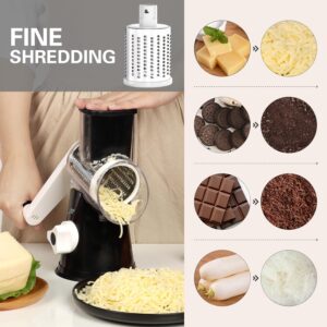 Cambom Rotary Cheese Grater Hand Crank Cheese Shredder, Black | for Fresh Cheese, Vegetable, Nuts,Non-slip Suction Base, Three Blades - Image 6