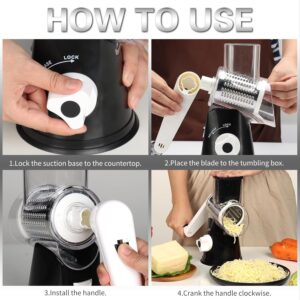Cambom Rotary Cheese Grater Hand Crank Cheese Shredder, Black | for Fresh Cheese, Vegetable, Nuts,Non-slip Suction Base, Three Blades - Image 8