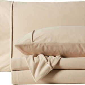 Flannel Sheets Warm and Cozy Deep Pocket Breathable All Season Bedding Set with Fitted, Flat and Pillowcases, Queen, Beige - Image 5