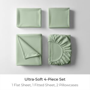 Mellanni Cotton Flannel Sheet Set | Double Brushed for Added Softness & Comfort - Deep Pocket Fitted Sheet up to 16" 4 Piece Set (Queen, Sage) - Image 3