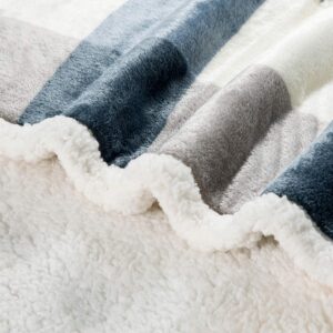 PU MEI Sherpa Fleece Throw Blanket 60" x 80" Reversible Plush Fluffy Large Big Blanket Lattice Flannel Blankets for Sofa Couch Bed (Grey-Soft Blue, 60"*80") - Image 4