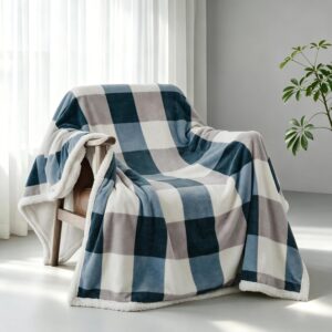 PU MEI Sherpa Fleece Throw Blanket 60" x 80" Reversible Plush Fluffy Large Big Blanket Lattice Flannel Blankets for Sofa Couch Bed (Grey-Soft Blue, 60"*80") - Image 6
