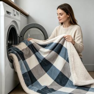 PU MEI Sherpa Fleece Throw Blanket 60" x 80" Reversible Plush Fluffy Large Big Blanket Lattice Flannel Blankets for Sofa Couch Bed (Grey-Soft Blue, 60"*80") - Image 7
