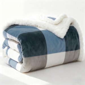 PU MEI Sherpa Fleece Throw Blanket 60" x 80" Reversible Plush Fluffy Large Big Blanket Lattice Flannel Blankets for Sofa Couch Bed (Grey-Soft Blue, 60"*80") - Image 8