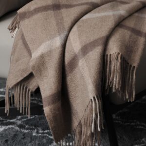 EP Mode 100% Pure Cashmere Throw Blanket for Sofa, Neutral Windowpane | Classic Fringe Design, Buttery-Soft Touch, Year-Round Comfort, Gift-Ready Luxury - Image 3