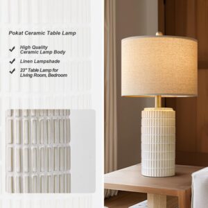 PoKat 23" Modern Ceramic Table Lamp Set of 2 for Living Room Bedroom, White | Nightstand Lamps for Bedside, farmhouse end table & desk light, ideal housewarming gift, new home decor for women mom - Image 4