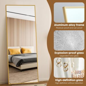 NEWBULIG Full Length Floor Mirror, Body Standing Wall Mirror | Hanging or Leaning, Shatter-Proof Glass, Aluminum Alloy Frame with Stand, Home Decor Bedroom, Gold - Image 4