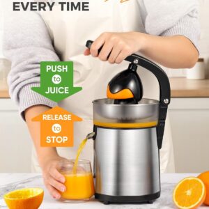 Electric Orange Juicer, Citrus Juicer Squeezer with 2 Interchangeable Cones, 160W Electric Juicer Machine with Stainless Steel Body & Transparent Juice Collector for Lime Grapefruit Lemon - Image 3
