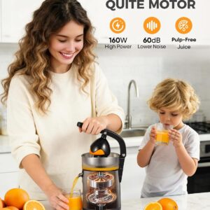 Electric Orange Juicer, Citrus Juicer Squeezer with 2 Interchangeable Cones, 160W Electric Juicer Machine with Stainless Steel Body & Transparent Juice Collector for Lime Grapefruit Lemon - Image 8