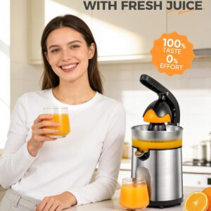 Electric Orange Juicer, Citrus Juicer Squeezer with 2 Interchangeable Cones, 160W Electric Juicer Machine with Stainless Steel Body & Transparent Juice Collector for Lime Grapefruit Lemon - Image 9
