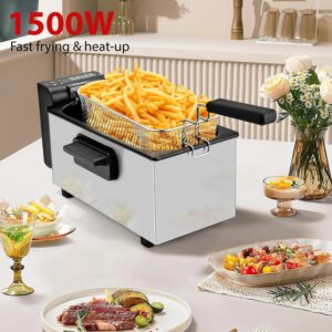 Pukomc Deep Fryer 3L Capacity,1500W Oil Fryer with Adjustable Temperature | Viewing Window,Detachable Frying Basket,cool-touch handles,Made of Stainless Steel Material and Easy to Clean,266F to 374F - Image 8
