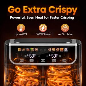 Simple Deluxe 9.5-Qt Dual Basket Air Fryer, 10-in-1 Digital Preset 1700W Airfryer, Sync Cook, Independent Temp Control, Shake Reminder, Nonstick Basket, Black - Image 3