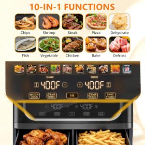 Simple Deluxe 9.5-Qt Dual Basket Air Fryer, 10-in-1 Digital Preset 1700W Airfryer, Sync Cook, Independent Temp Control, Shake Reminder, Nonstick Basket, Black - Image 4