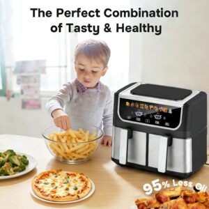 Simple Deluxe 9.5-Qt Dual Basket Air Fryer, 10-in-1 Digital Preset 1700W Airfryer, Sync Cook, Independent Temp Control, Shake Reminder, Nonstick Basket, Black - Image 8
