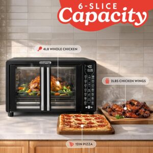 Gourmia French Door Air Fryer Toaster Oven – 6-Slice Capacity, FryForce 360°, Digital Display with 17 Cooking Presets, Black - Image 4
