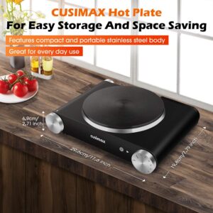 CUSIMAX Electric Burner Hot Plate for Cooking Cast Iron Single Stove, 1500W | Portable Burner with Adjustable Temperature, Works with All Cookware, Non-Slip Rubber Feet, Stainless Steel Easy Cleanup - Image 7