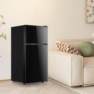 Mini Fridge with Double Doors Small Refrigerator with Separate Freezer & 7 Adjustable Temperature Control, Tiny Size & Personal Fridge Ideal for Office Apartment Dorm Black - Image 2