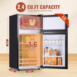 Mini Fridge with Double Doors Small Refrigerator with Separate Freezer & 7 Adjustable Temperature Control, Tiny Size & Personal Fridge Ideal for Office Apartment Dorm Black - Image 3