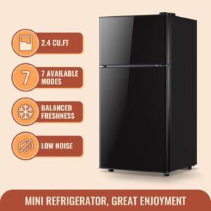 Mini Fridge with Double Doors Small Refrigerator with Separate Freezer & 7 Adjustable Temperature Control, Tiny Size & Personal Fridge Ideal for Office Apartment Dorm Black - Image 5