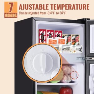 Mini Fridge with Double Doors Small Refrigerator with Separate Freezer & 7 Adjustable Temperature Control, Tiny Size & Personal Fridge Ideal for Office Apartment Dorm Black - Image 6