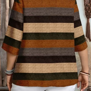 Plus Size Women's Striped Button-Down Top with Half Sleeves Perfect for Casual Wear - Image 4