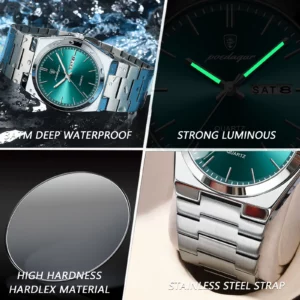 POEDAGAR Luxury Men's Watches Waterproof Luminous Date Week Men Watch Stainless Steel Casual Fashion Quartz Man Wristwatch Reloj - Image 3