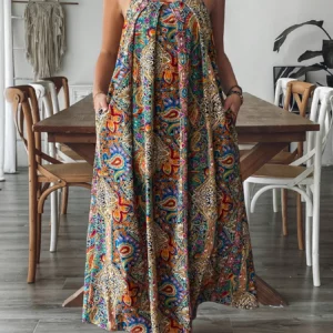 Plus Size Floral Paisley Maxi Dress Flowy Beachy Boho Vacation Gown Summer Dress - Image 1