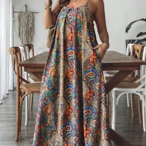 Plus Size Floral Paisley Maxi Dress Flowy Beachy Boho Vacation Gown Summer Dress - Image 6