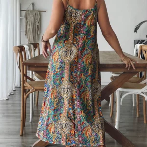 Plus Size Floral Paisley Maxi Dress Flowy Beachy Boho Vacation Gown Summer Dress - Image 5