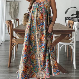 Plus Size Floral Paisley Maxi Dress Flowy Beachy Boho Vacation Gown Summer Dress - Image 4