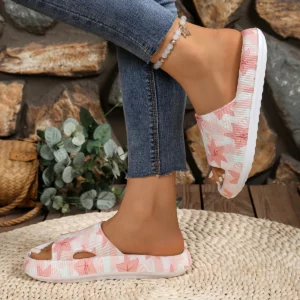 Sweet pink floral print women's summer slippers seaside beach walk daily leisure home use Comfortable soft thick bottom slippers - Image 3