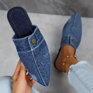 Women Slippers Comfortable Versatile Slippers Women Denim Round Toe Flat 2025 New Beach Sandals Slides Women Zapatos De Mujer - Image 1