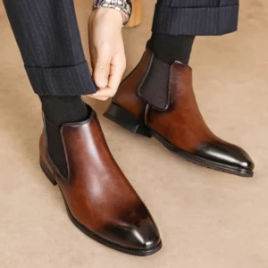 New Winter Men's Genuine Leather Luxury Chelsea Boots, Men's Outdoor Warm Boots, Men's Classic Chelsea Shoes. - Image 3