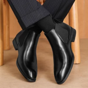 New Winter Men's Genuine Leather Luxury Chelsea Boots, Men's Outdoor Warm Boots, Men's Classic Chelsea Shoes. - Image 5