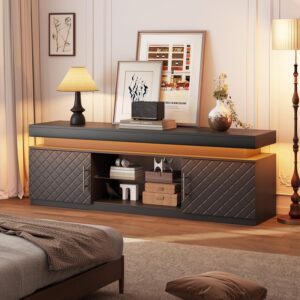 TV Stand for 65 Inch TV, Entertainment Center with Power Outlet | RGB LED Lights, Large Storage Cabinets, Adjustable Glass Shelf, Media Console for Living Room, Bedroom, Black - Image 2